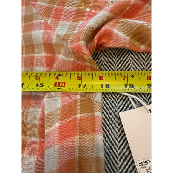 Lauren Conrad Womens Pink & Orange Plaid Bell Sleeve Blouse With Back Slit - Picture 13 of 15